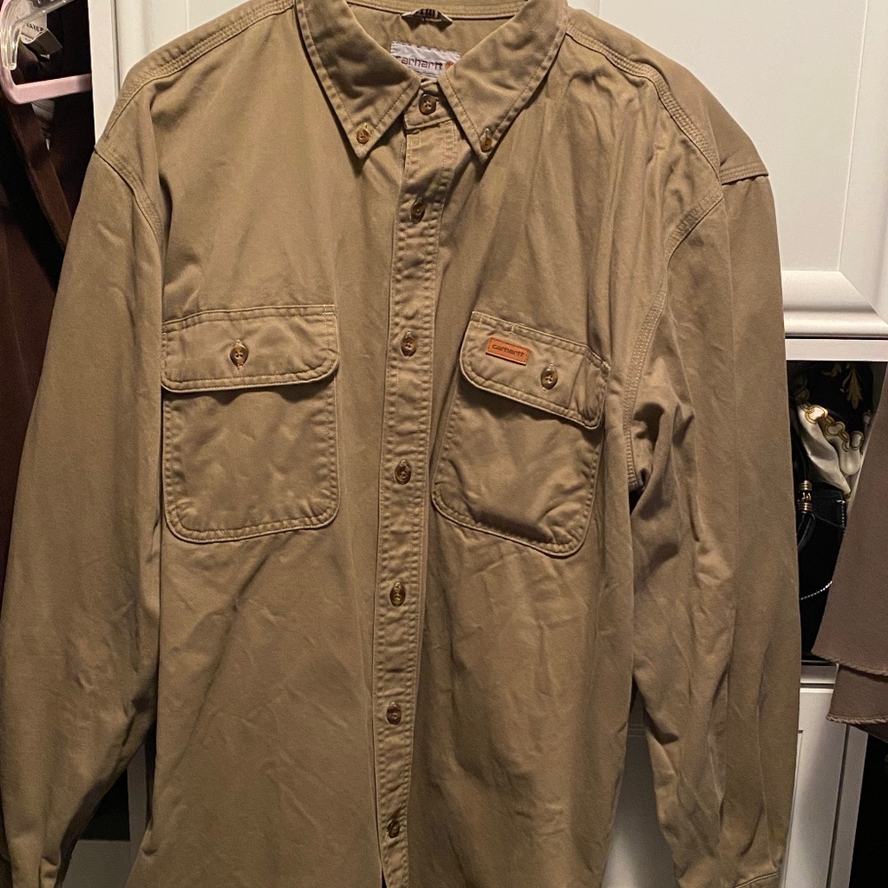 Carhartt Shirt Mens XL Long Sleeve Button Front Pockets Heavyweight Relaxed Fit